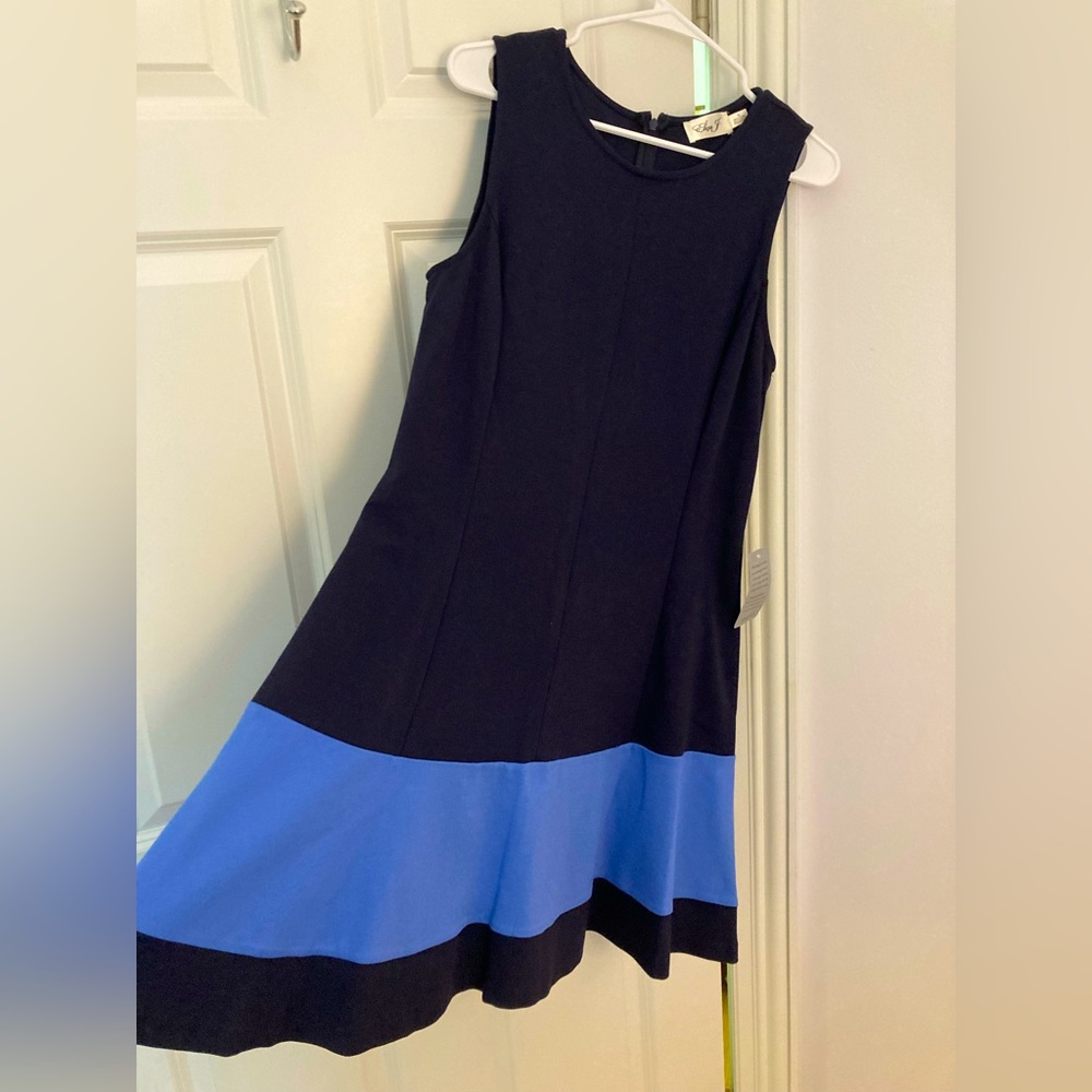 NWT Eliza J colorblock navy blue dress with light blue accent